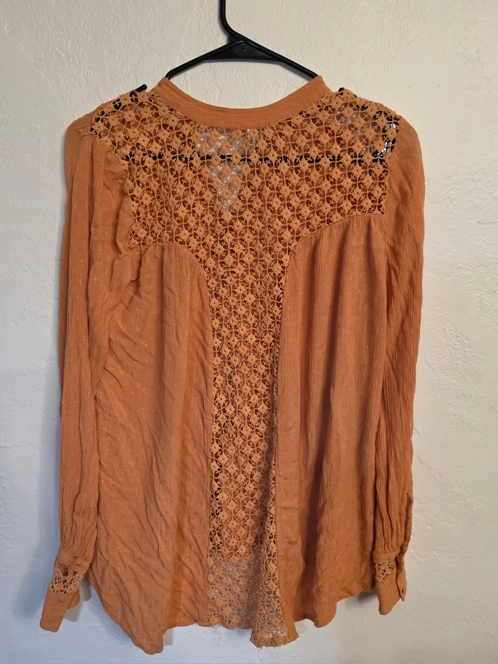 Free People The Best Button Down Crochet Blouse Shirt Peach Size XS